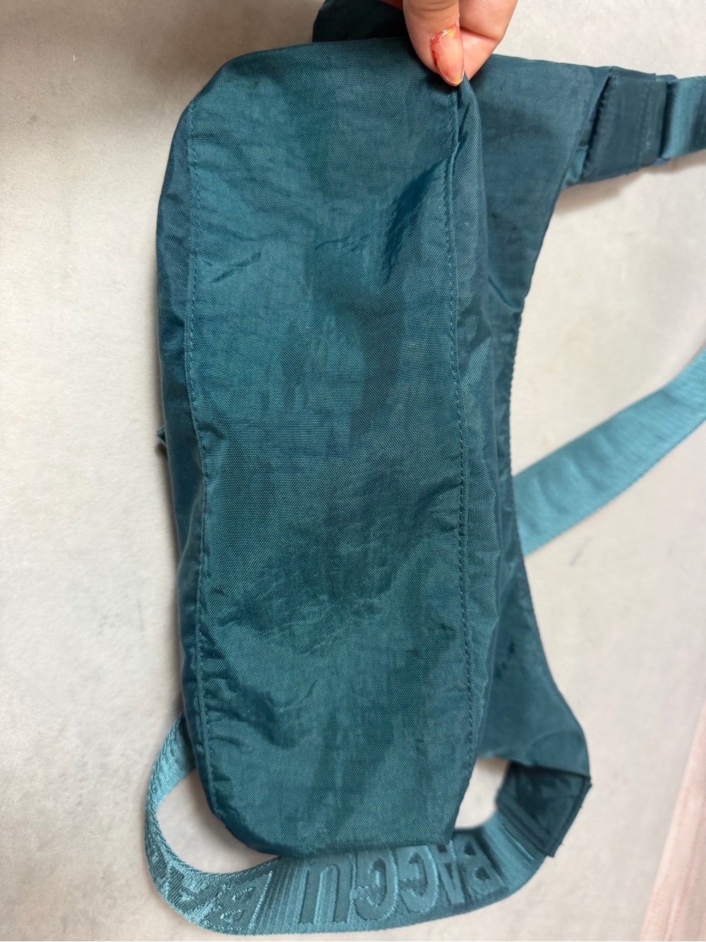 BAGGU Teal Green Nylon Messenger Bag with Logo Strap - Picture 5 of 10